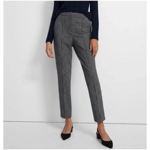 Theory Women’s Sz 6 Gray Pintuck Ankle Pant Button Tab Waist Stretch Knit